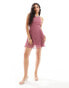 Фото #2 товара ASOS DESIGN fluffy dobby racer neck pleat panel mini dress in dusky rose