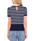 Фото #2 товара Women's Cotton Short-Sleeve Striped Crewneck Sweater