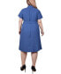 ფოტო #2 პროდუქტის Plus Size Short Sleeve Belted Shirt Dress