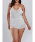 Cecily Plus Size Lace Ultra Soft Romper Trimmed in Sheer Mesh