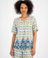 Women's Linen Blend Printed V-Neck Short-Sleeve Top, Created for Macy's