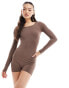 Simmi round neck long sleeve jersey unitard in light brown Бежевый, 34 - фото #3