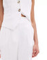 Фото #7 товара ASOS DESIGN high waist seam detail trousers with linen in white