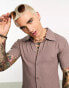 Фото #3 товара ASOS DESIGN cropped muscle polo shirt in brown texture with retro collar