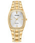 ფოტო #1 პროდუქტის Eco-Drive Women's Crystal Gold-Tone Stainless Steel Bracelet Watch 28mm, Created for Macy's