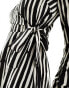 New Look long sleeve wrap midi dress in black and white stripe