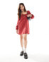 Фото #4 товара ASOS DESIGN poplin bow tie front mini dress in wine red