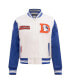 ფოტო #1 პროდუქტის Women's Cream Distressed Denver Broncos Retro Classic Vintage-Like Full-Zip Varsity Jacket