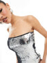 Mango bandeau sequin midi dress in silver