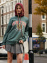 Фото #1 товара Miss Selfridge washed New York graphic oversized sweat in green