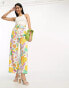 Фото #1 товара ASOS DESIGN oversized floral printed paperbag waist wide leg trouser with linen in multi