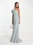 TNFC Bridesmaid one shoulder maxi dress in sage green