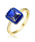 RA 14k Yellow Gold Plated with Sapphire Cubic Zirconia Blue Enamel Radiant Halo Ring