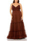 ფოტო #4 პროდუქტის Women's Plus Size Tiered V-Neckline Ruched Gown