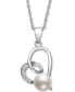 Cultured Freshwater Button Pearl (6mm) & Cubic Zirconia Heart 18" Pendant Necklace in Sterling Silver