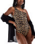 Threadbare reversible one shoulder swimsuit in solid chocolate brown & leopard print