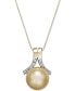 ფოტო #1 პროდუქტის Cultured Golden South Sea Pearl (10mm) and Diamond (1/6 ct. t.w.) Pendant Necklace in 14k Gold