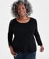 ფოტო #4 პროდუქტის Women's Cotton Long-Sleeve Scoop-Neck Top, Created for Macy's