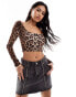 Kaiia slinky scoop neck low back bow detail top in leopard print