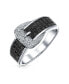 ფოტო #1 პროდუქტის Trendy Fashion Pave Cubic Zirconia Black CZ Statement Belt Buckle Band Ring For Women .925 Sterling Silver