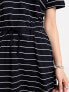 Only v neck tie waist mini dress in navy stripe