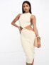 Фото #5 товара Sixth June knitted cut out twist midi dress in beige