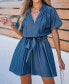 Women's Blue Short Sleeve Tie Waist Mini Beach Dress