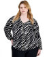 Фото #1 товара Plus Size Printed Studded Blouson-Sleeve Top, Created for Macy's