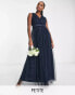 Фото #2 товара Anaya Petite Bridesmaid v neck ruffle waist maxi dress in navy blue