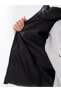 Kapüşonlu Düz Uzun Kollu Kadın Deri Görünümlü Şişme Mont