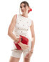 ASOS DESIGN knitted tank top with cherry embroidery in ivory