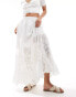 Abercrombie & Fitch eyelet tiered linen maxi skirt in white Strahlendes Weiß, XS - EU 36 - фото #5