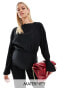 Фото #1 товара Mamalicious Maternity long sleeved plisse cropped top co-ord in black