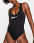 Фото #1 товара Nike Swimming logo tape crossback one piece swimsuit in black