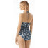 Фото #2 товара Michael Kors Womens Palm Mix Bandeau Cutout One-Piece Swimsuit New Navy 12