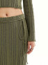 Reclaimed Vintage ribbed knitted midi skirt with tie detail in khaki co-ord