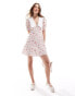 Фото #3 товара Miss Selfridge short sleeve collar mini dress in pink print