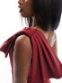Фото #3 товара Vesper one shoulder bow detail maxi dress in dark red