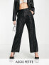 Фото #1 товара ASOS DESIGN Petite straight sequin ankle grazer trousers in black