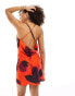 ASOS DESIGN satin asymmetric mini dress with buckle back detail in red large floral