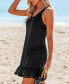 Women's Black Flounce Hem Pom-Pom Cover-Up Dress