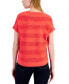 Фото #1 товара Women's Striped Ribbed Short Sleeve Crewneck Sweater