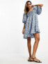 River Island check smock mini dress in blue