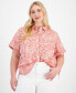 Фото #1 товара Plus Size Cotton Cuffed-Sleeve Camp Shirt