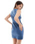 ASOS DESIGN bengaline ruched bust and side mini dress in denim blue Синий, 32 - фото #3