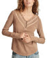 Women's Embroidered Mesh Henley Top Raw Umber, XS - фото #1