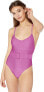 Bikini Lab Women's 182908 High Leg One Piece Swimsuit Fuchsia Luster Rib Size M - фото #1