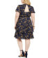 Фото #2 товара Teeze Me Women's Navy Ruffled Printed Short Sleeve Knee Length Sheath Dress 18