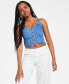 Фото #1 товара Women's Charlie Fitted Denim V-Neck Cropped Top