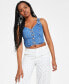 ფოტო #1 პროდუქტის Women's Charlie Fitted Denim V-Neck Cropped Top